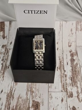 Citizen Two-Tone Rectangular Watch with Black Dial